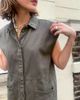 Noisy May Noisy May sleeveless denim pocket detail mini shirt dress in khaki-Green - 3