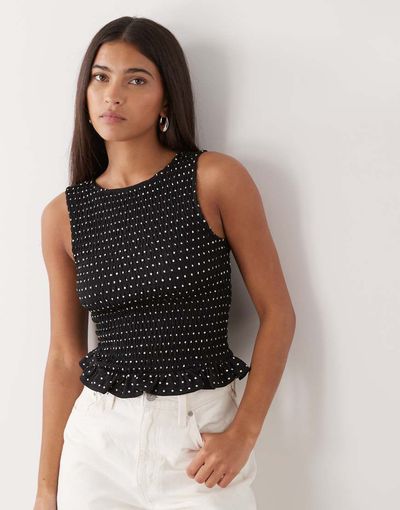 Noisy May Noisy May sleeveless shirred top in black polka dot