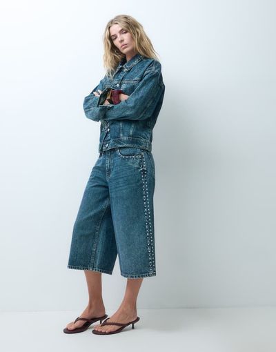 Noisy May Noisy May studded jorts set in dark vintage washed denim-Blue
