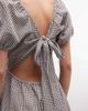 Noisy May Noisy May tiered seersucker mini dress with open tie back in chocolate gingham-Brown - 3