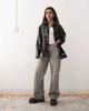 Noisy May Noisy May vinyl collared trench coat with leopard lining in black - 2