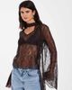 Noisy May Noisy May wide sleeve lace top with scarf detail in chocolate brown - 1