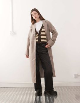 Noisy May Noisy May wool look maxi overcoat in beige-Neutral