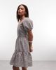 Noisy May Petite Noisy May Petite tiered seersucker mini dress with open tie back in chocolate gingham-Brown - 3