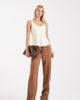 Noisy May Tall Noisy May Tall straight leg jersey pants in light brown with white side stripe - 1