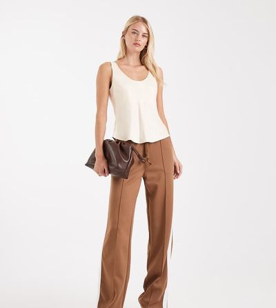 Noisy May Tall Noisy May Tall straight leg jersey pants in light brown with white side stripe