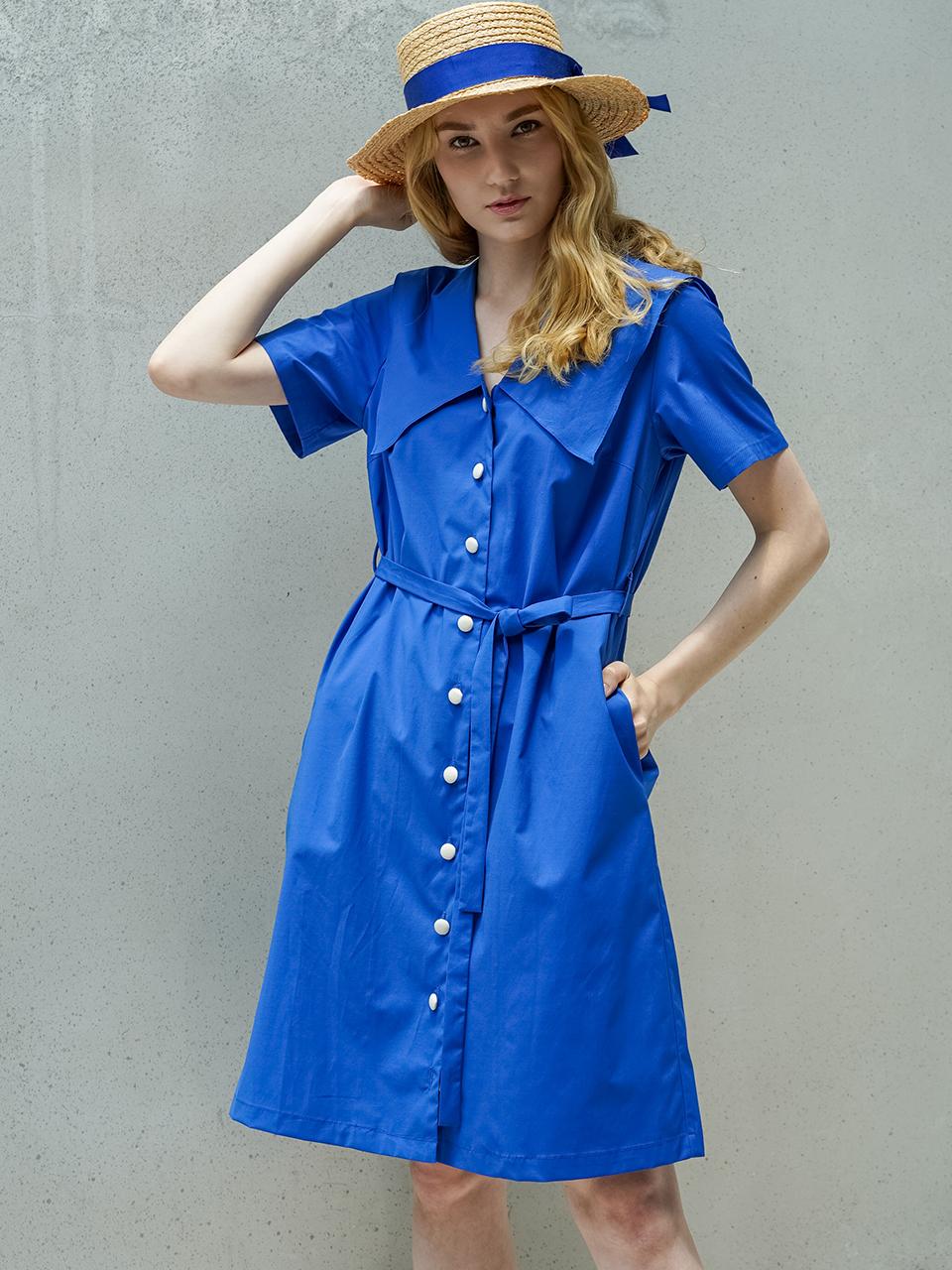 NOIXTE SAILOR COLLAR SHIRTS DRESS _ ROYAL BLUE