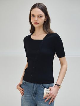 NONANDNON OBLIQUE BUTTON KNIT SWEATER (NHKN512) [BLACK]