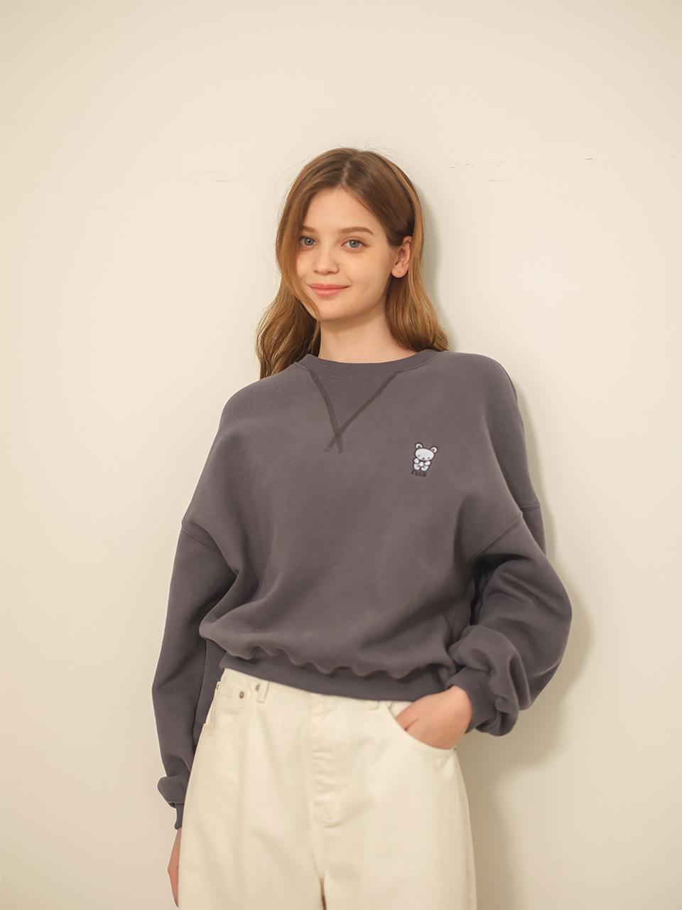Nonesuch Cotton Semi-Loose Bear Embroidered Sweatshirt