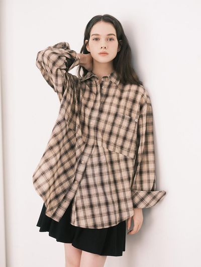 Nonesuch Unbalanced madris checkshirt / beige