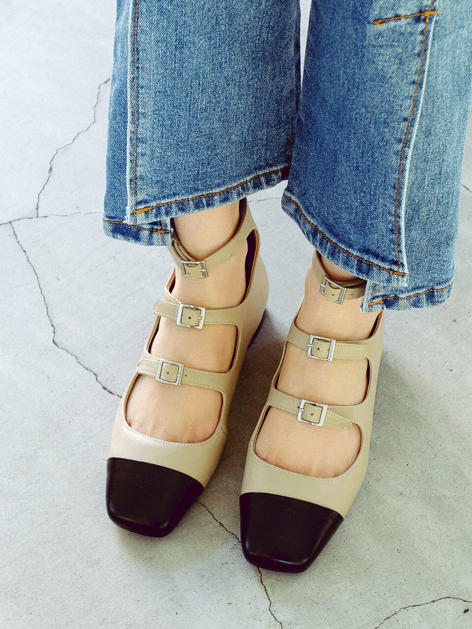NONETHELESS 3-Strap Mary Jane Flats_Beige
