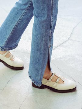 NONETHELESS Double T-strap Mary Janes_Cream