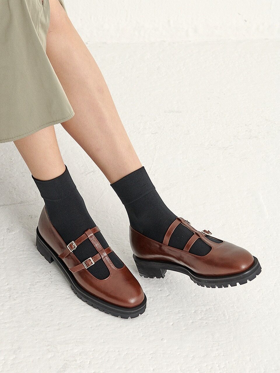 NONETHELESS [Exclusive]Double Buckle Loafers (5 Colors)