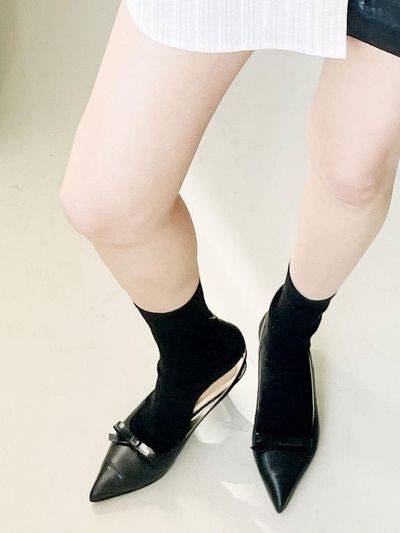NONETHELESS Ribbon Stiletto Kitten Heel Shoes - Black