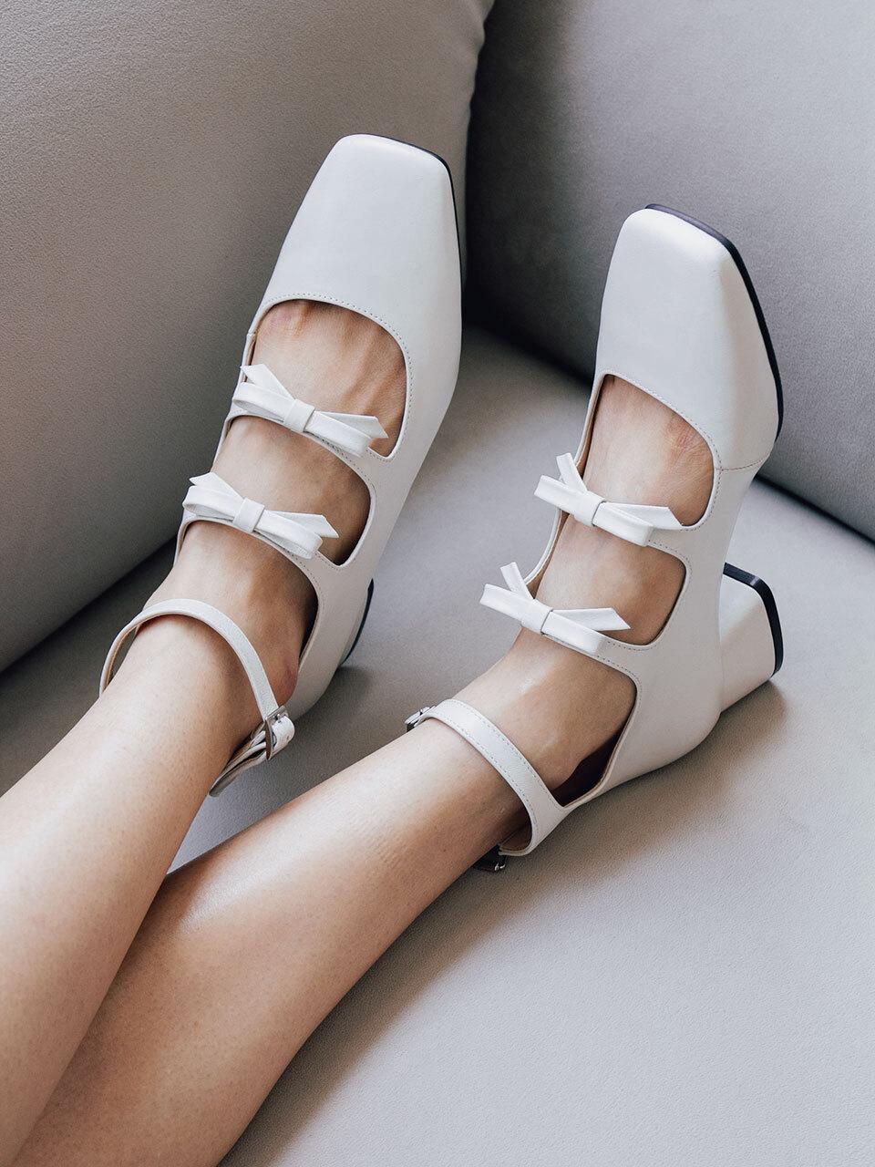 NONETHELESS Ribbon Strap Mary Jane Pumps - Cream