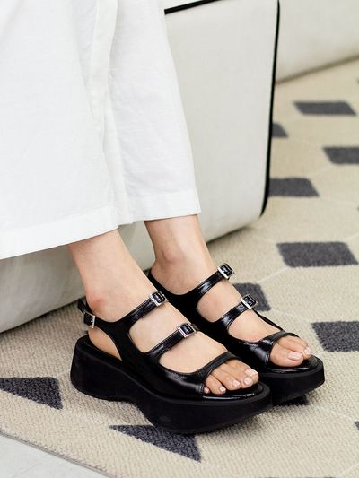 NONETHELESS Slingback Strap Platform Sandals N-271/BK_ Black