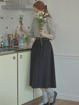 NONLOCAL A-Line Flared Skirt (Black)