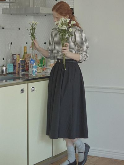 NONLOCAL A-Line Flared Skirt (Black)