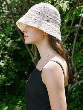 NONLOCAL Crochet Knit Bonnet Hat_Light Beige