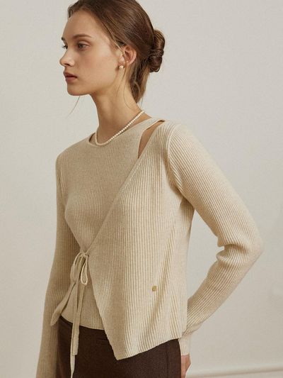 NONLOCAL Cut Out Diagonal Wrap Knit - Beige