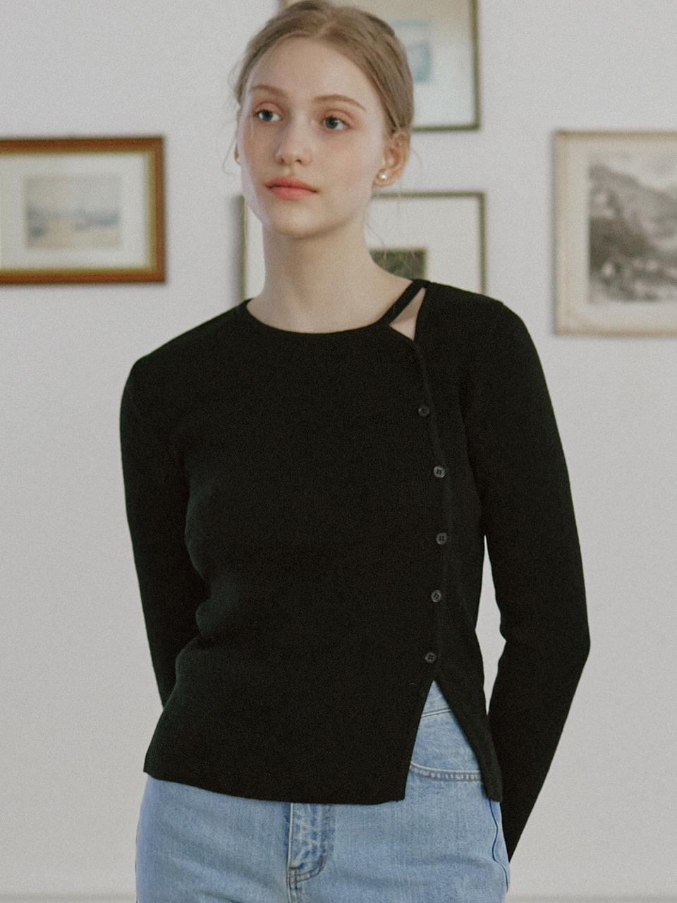NONLOCAL Cut Out Knit Top (Black)