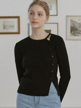 NONLOCAL Cut Out Knit Top (Black)