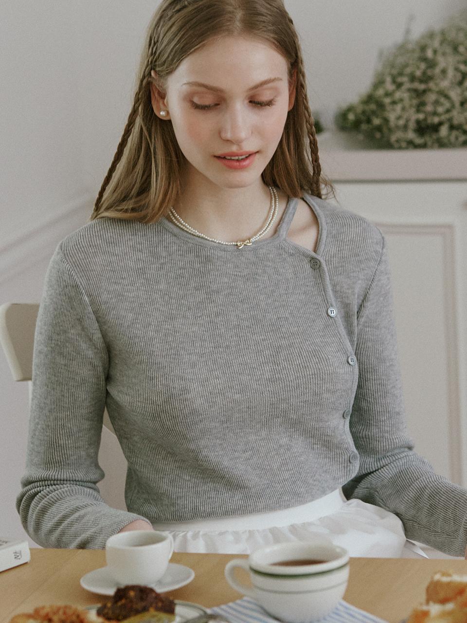 NONLOCAL Cut Out Knit Top (Gray)