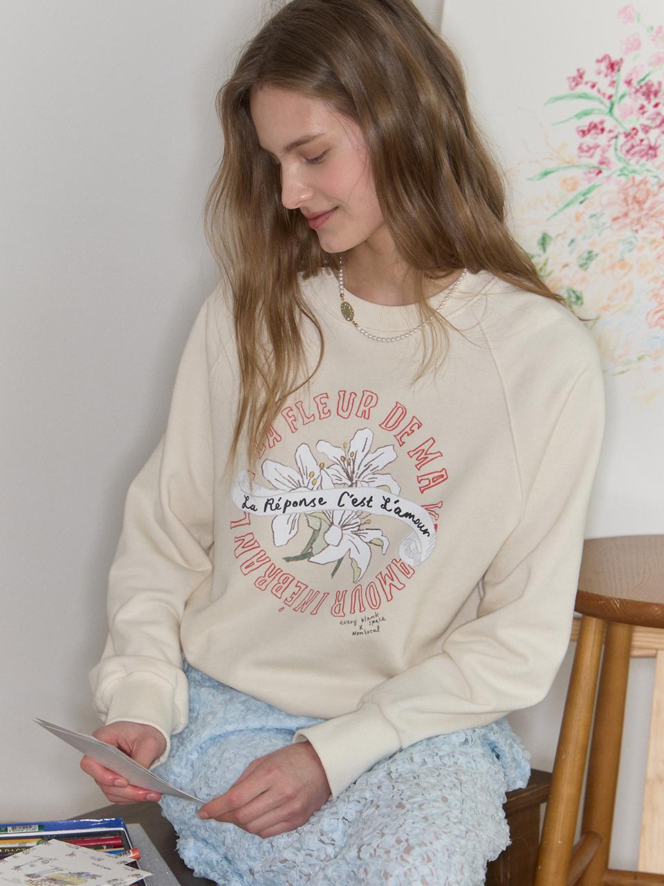 NONLOCAL Hand Drawing Cotton Raglan Sweatshirt [Cream Yellow]
