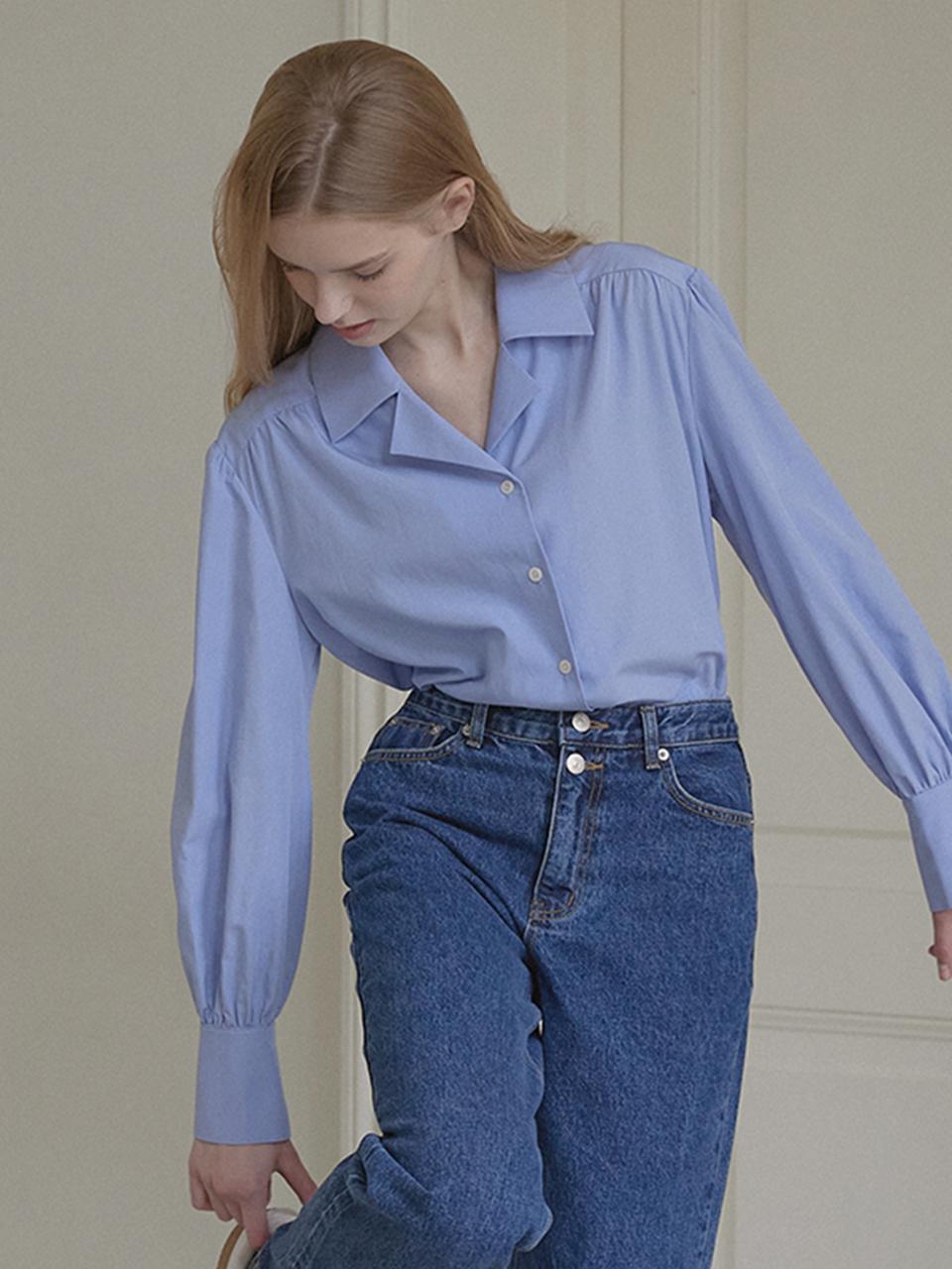NONLOCAL Jane Shirring Blouse - Blue