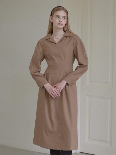 NONLOCAL Janet Volume Sleeve Dress - Beige