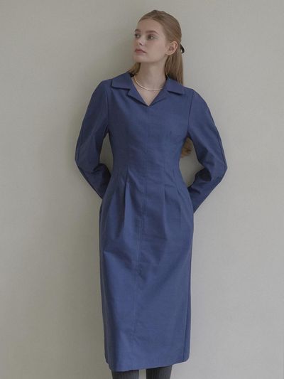 NONLOCAL Janet Volume Sleeve Dress - Deep Blue
