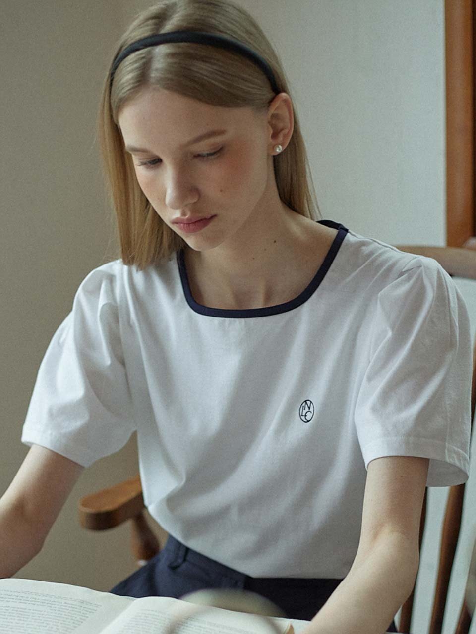NONLOCAL Neckline Puff Sleeve T-shirt_White