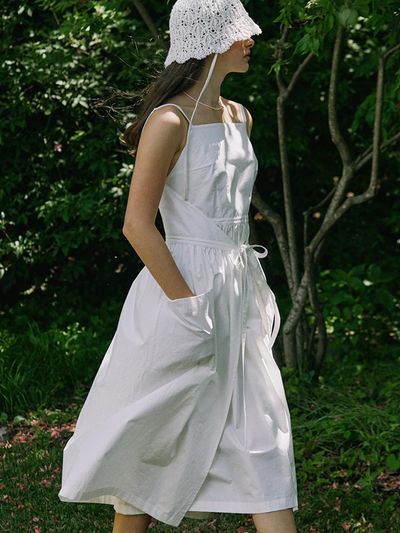 NONLOCAL Ribbon Sleeveless Wrap Dress_White