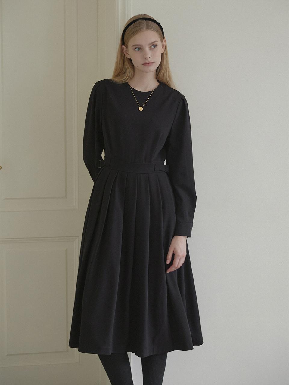 NONLOCAL Round Belted Pleats Dress - Black