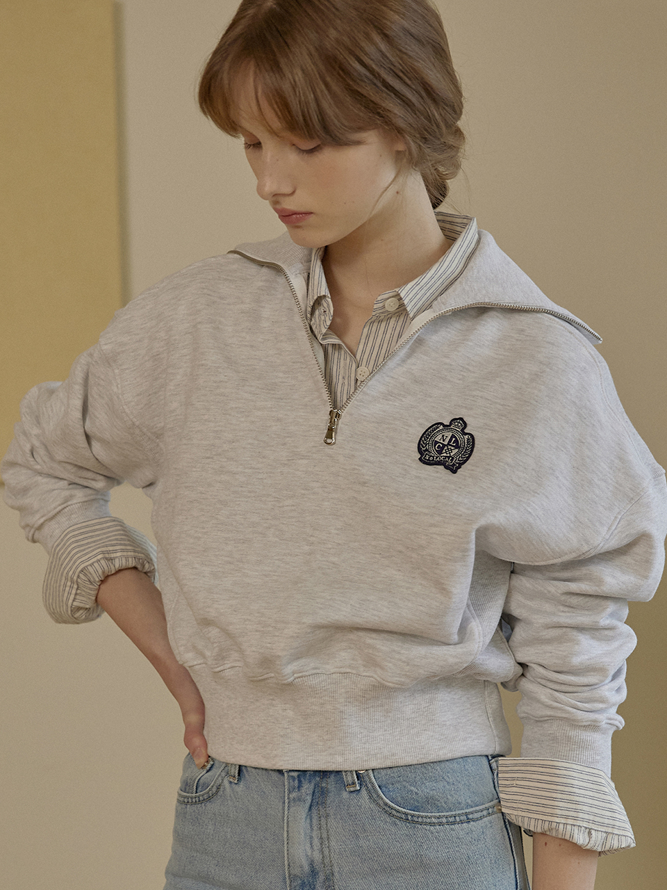 NONLOCAL Royal Wappen Half Zip-up_Light Grey