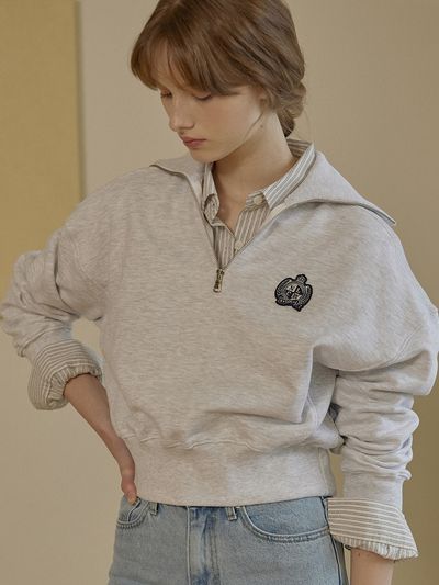 NONLOCAL Royal Wappen Half Zip-up_Light Grey