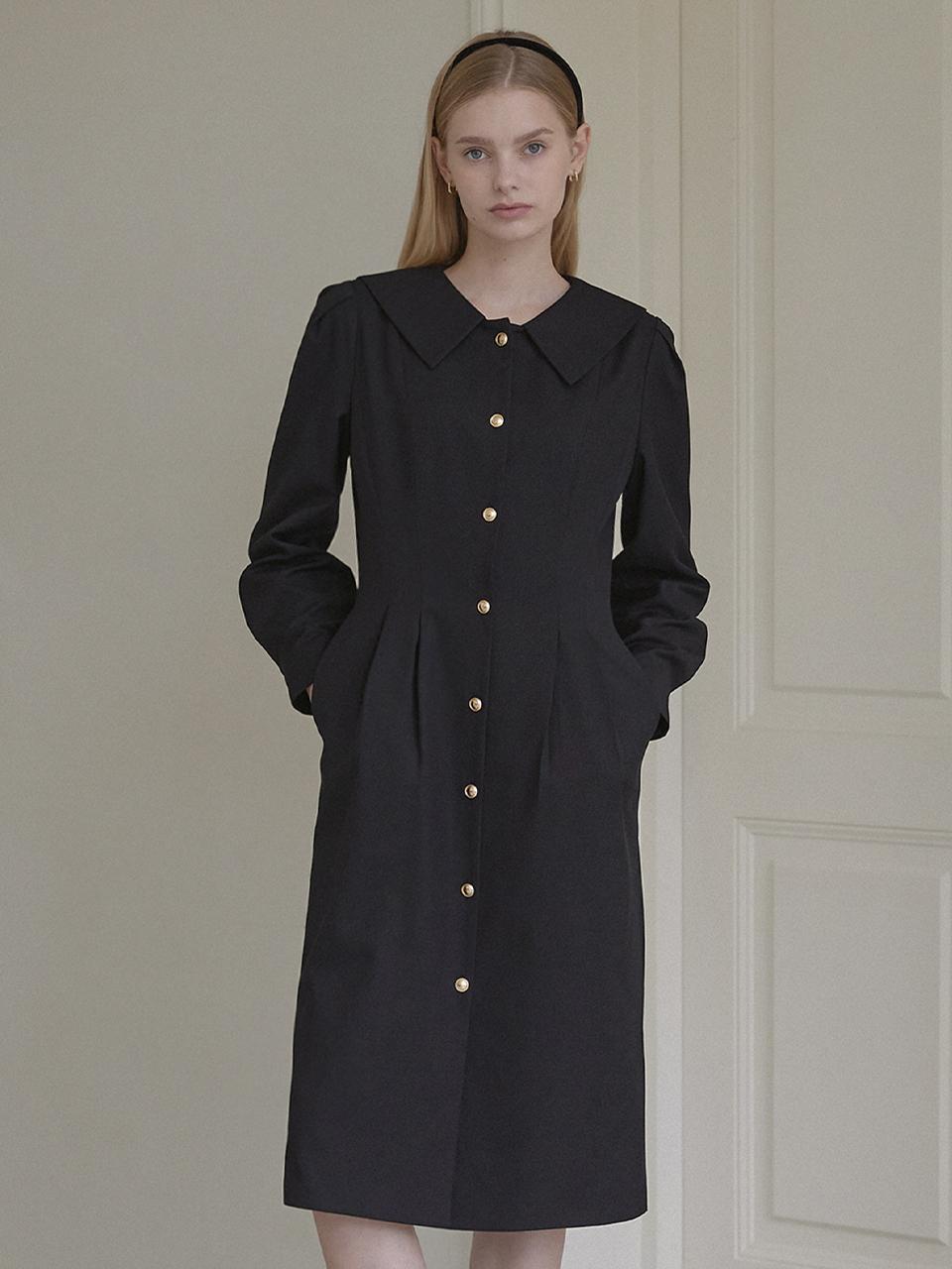 NONLOCAL Sailor Collar Goldish Dress - Black