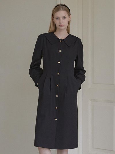 NONLOCAL Sailor Collar Goldish Dress - Black