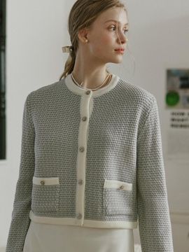 NONLOCAL Tweed Pocket Knit Cardigan (Light Blue)
