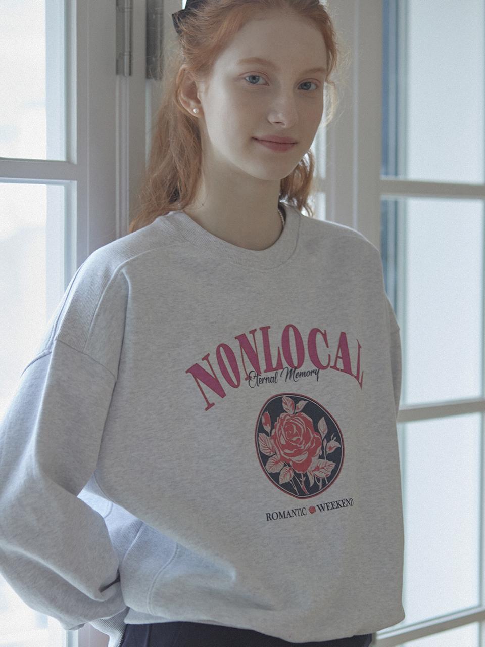 NONLOCAL Vintage Rose Sweatshirt (Light Grey)