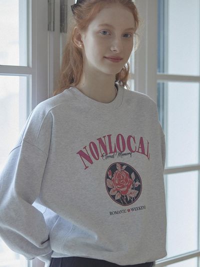 NONLOCAL Vintage Rose Sweatshirt (Light Grey)