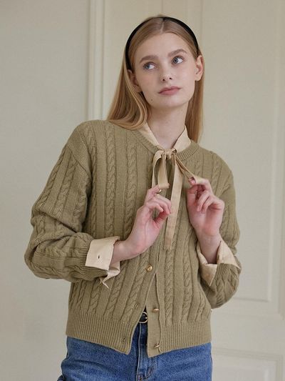 NONLOCAL Wool Cable Knit Cardigan