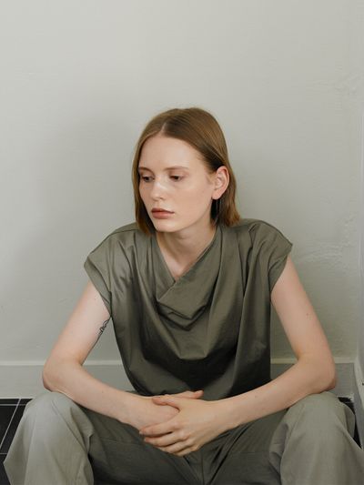 NONNIERE Cowl Neck Jersey (Dusty Green)