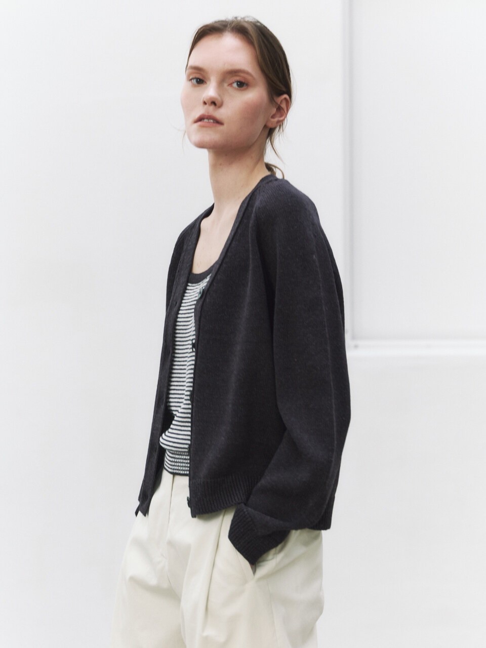NONNIERE Paper Basic Cardigan _Dark Grey