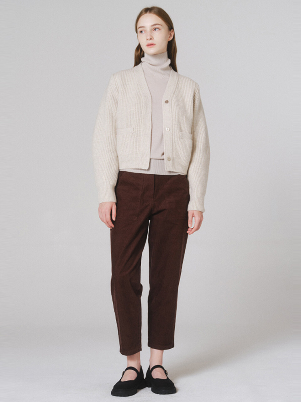 NONNIERE Ribbed Cardigan (Light Beige)