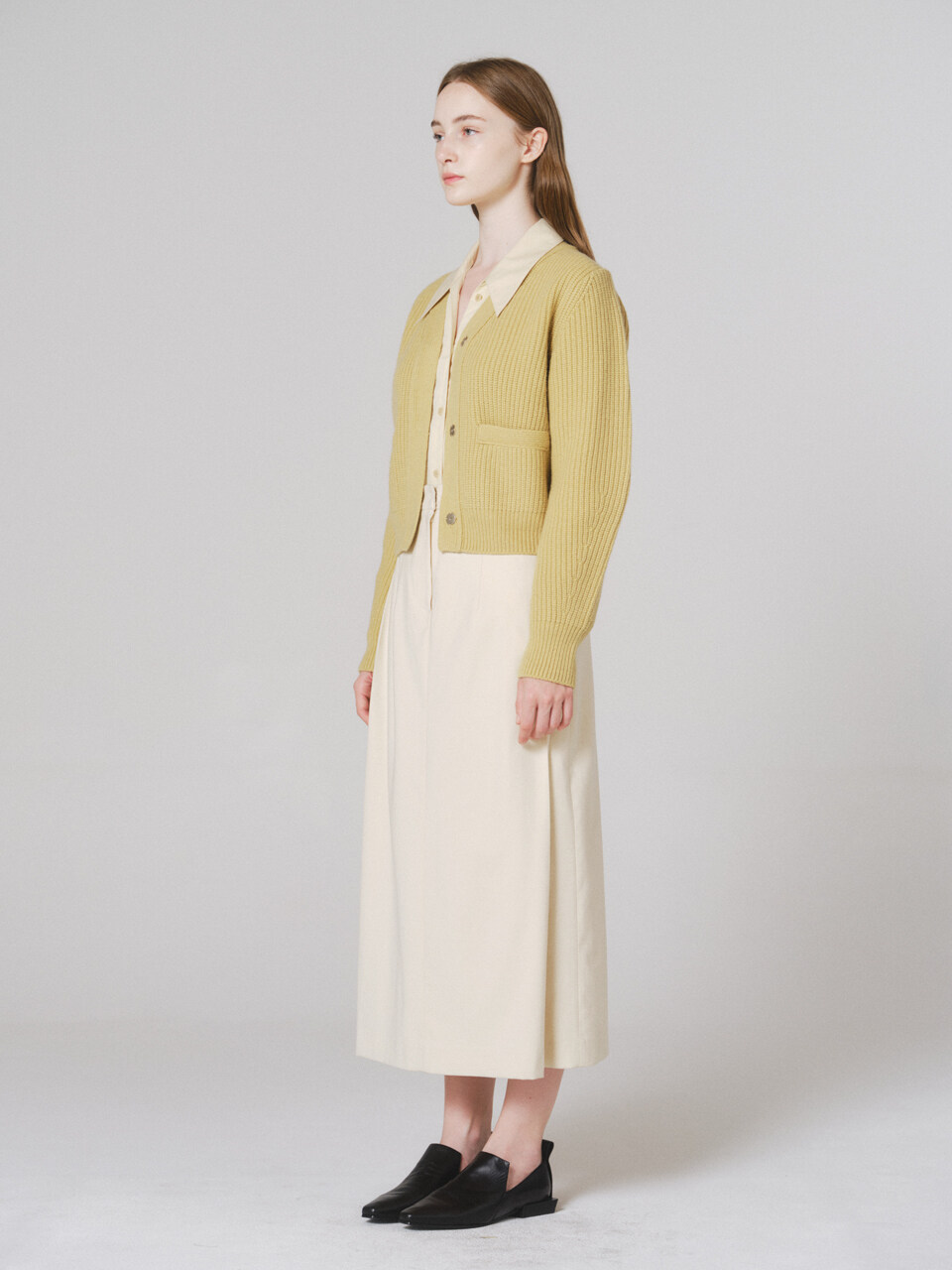 NONNIERE Side Tuck Long Skirt (Cream)
