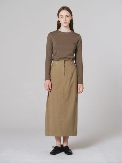 NONNIERE Side Tuck Long Skirt (Deep Beige)