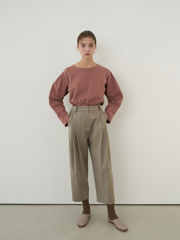 NONNIERE Wool Blended Carrot Pants (Sepia)