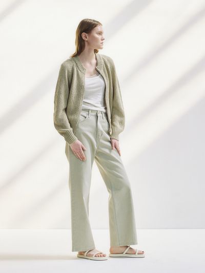 NONNIERE Zip-up Knit Jumper _Light Khaki