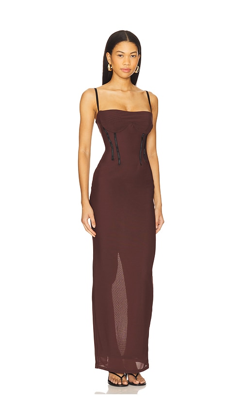 nookie allegra midi dress Nookie Allegra Midi Dress Chocolate Brown Bodycon Chain Straps Party M NWT $249